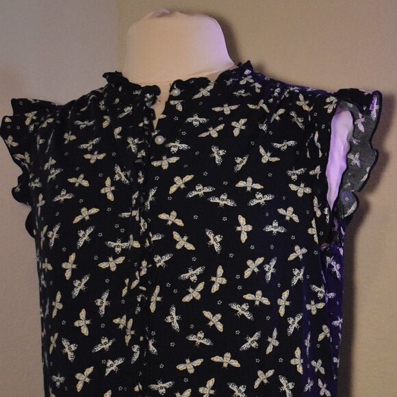 LOFT BEE NAVY RUFFLE TOP -M - Picture 2 of 7